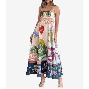 Women’s Colorful Floral Maxi Dress Boho Summer Sundress Spaghetti Strap Size S